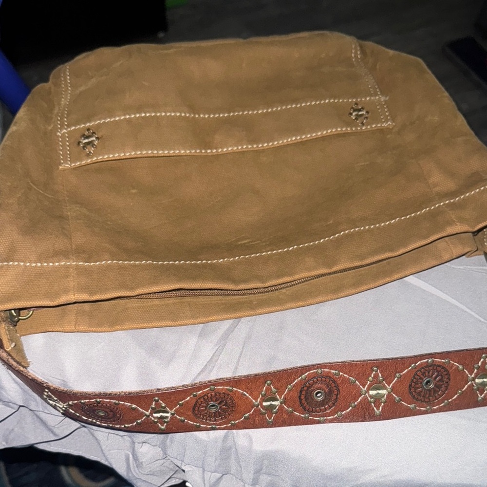 Fossil Brown Corduroy Shoulder Bag With Leather Strap EUC - Picture 8 of 9